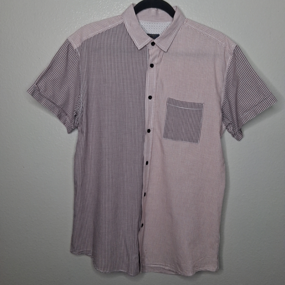 Zara Man Casual Red White Black Plaid Shirt Button-up Short Slv Large